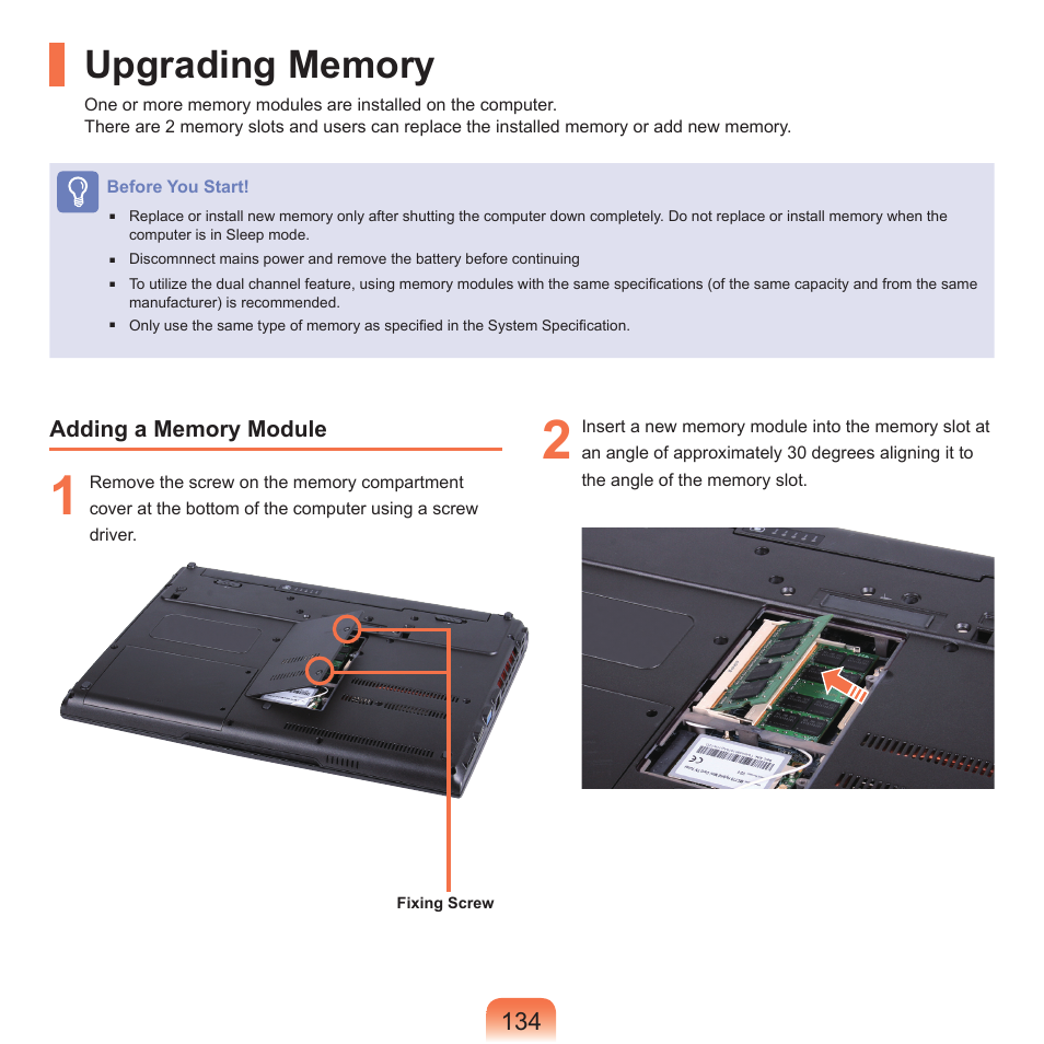 Upgrading memory | Samsung X22 User Manual | Page 135 / 197