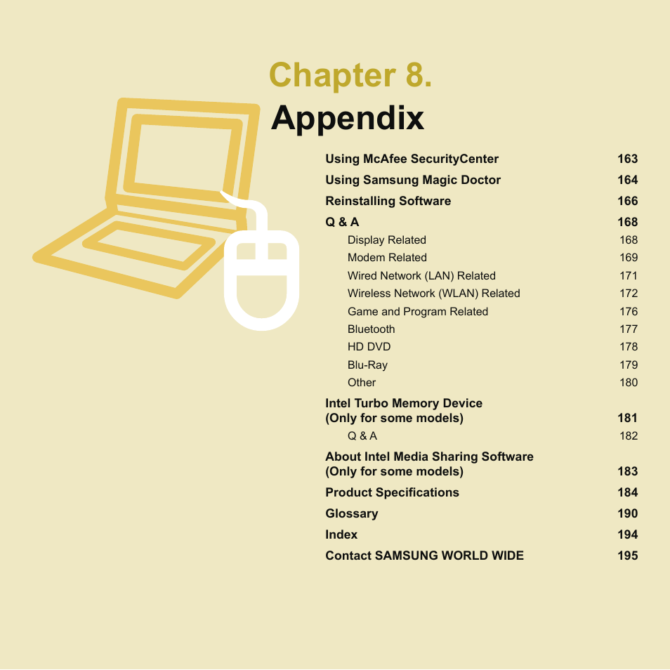 Chapter 8. appendix | Samsung X22 User Manual | Page 163 / 197