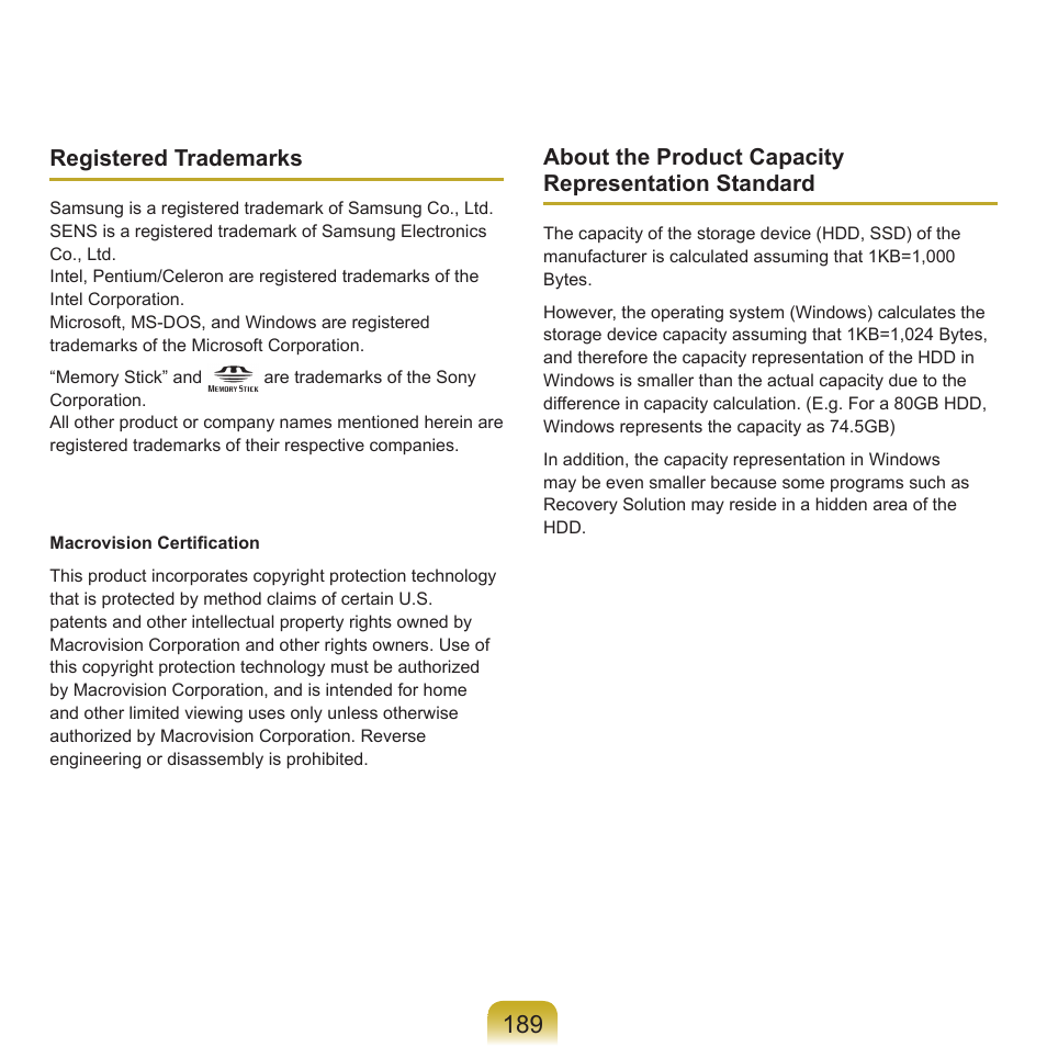 Registered trademarks, About the product capacity representation standard | Samsung X22 User Manual | Page 190 / 197