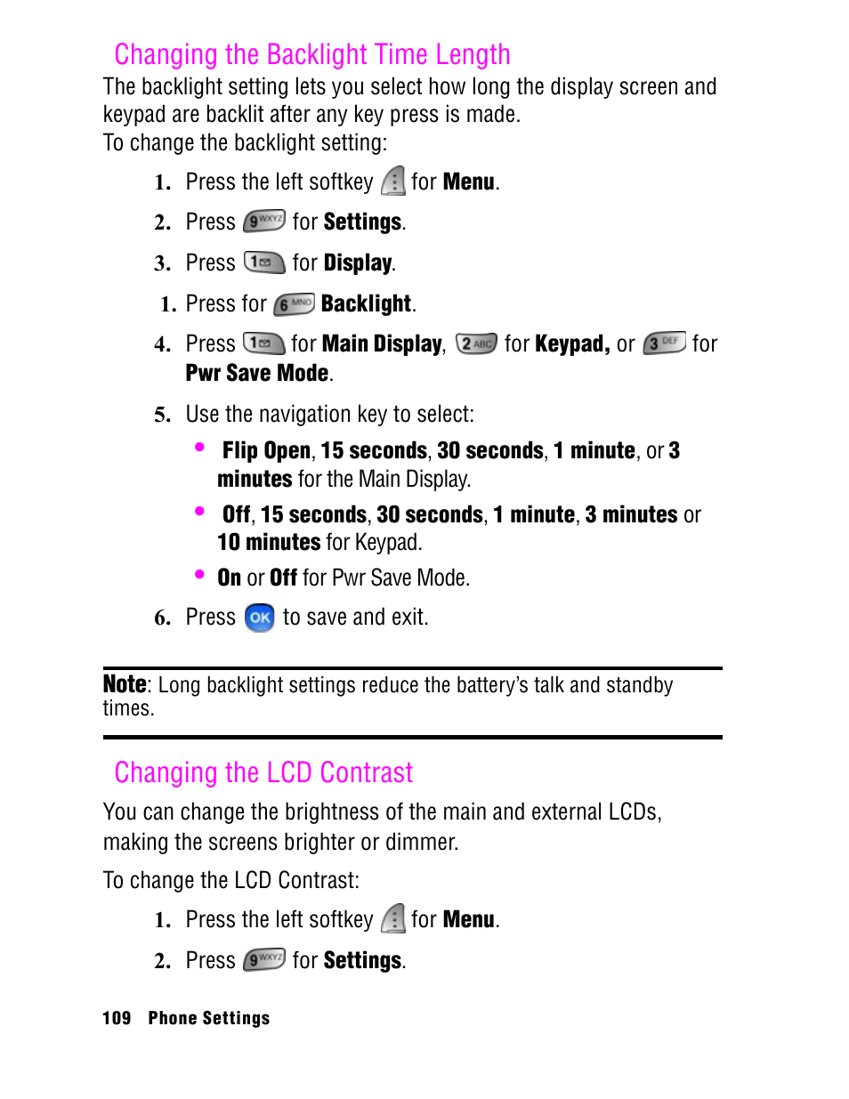 Changing the backlight time length, Changing the lcd contrast | Samsung SPH A740 User Manual | Page 118 / 150