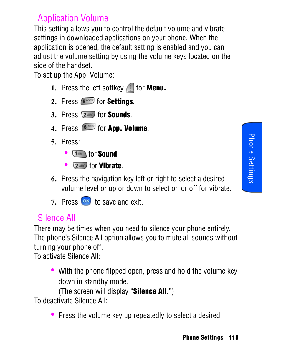 Application volume, Silence all | Samsung SPH A740 User Manual | Page 127 / 150