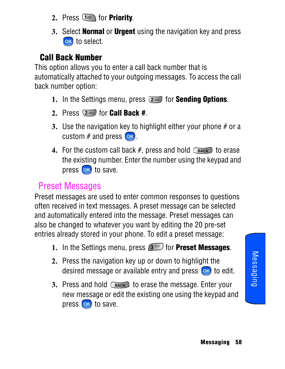 Preset messages | Samsung SPH A740 User Manual | Page 67 / 150