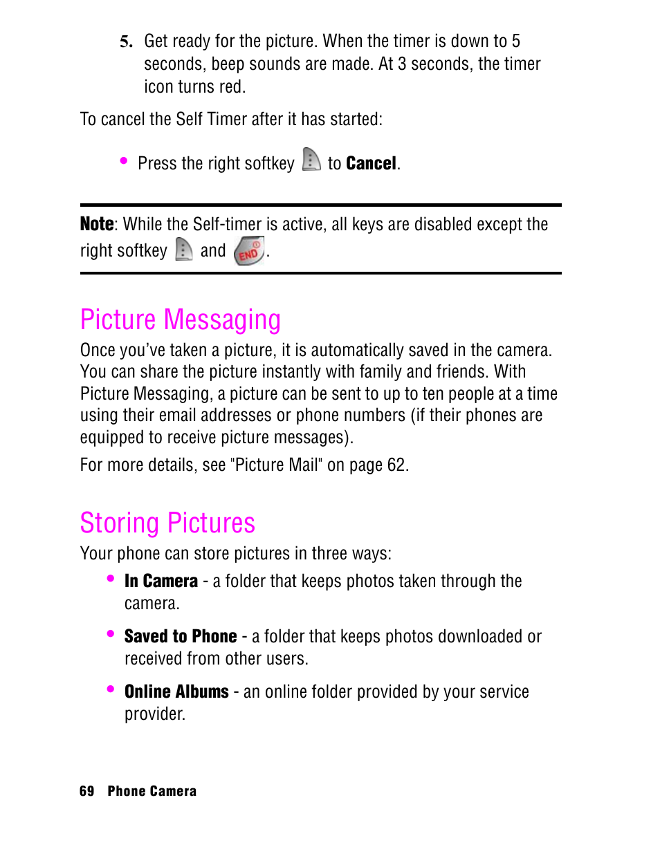 Picture messaging, Storing pictures | Samsung SPH A740 User Manual | Page 78 / 150