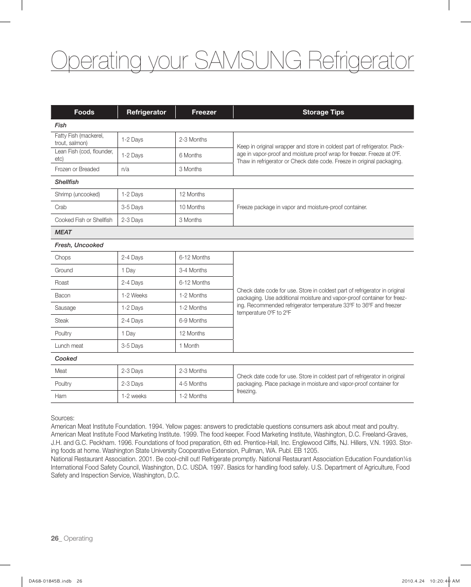 Operating your samsung refrigerator | Samsung RF215** User Manual | Page 26 / 34
