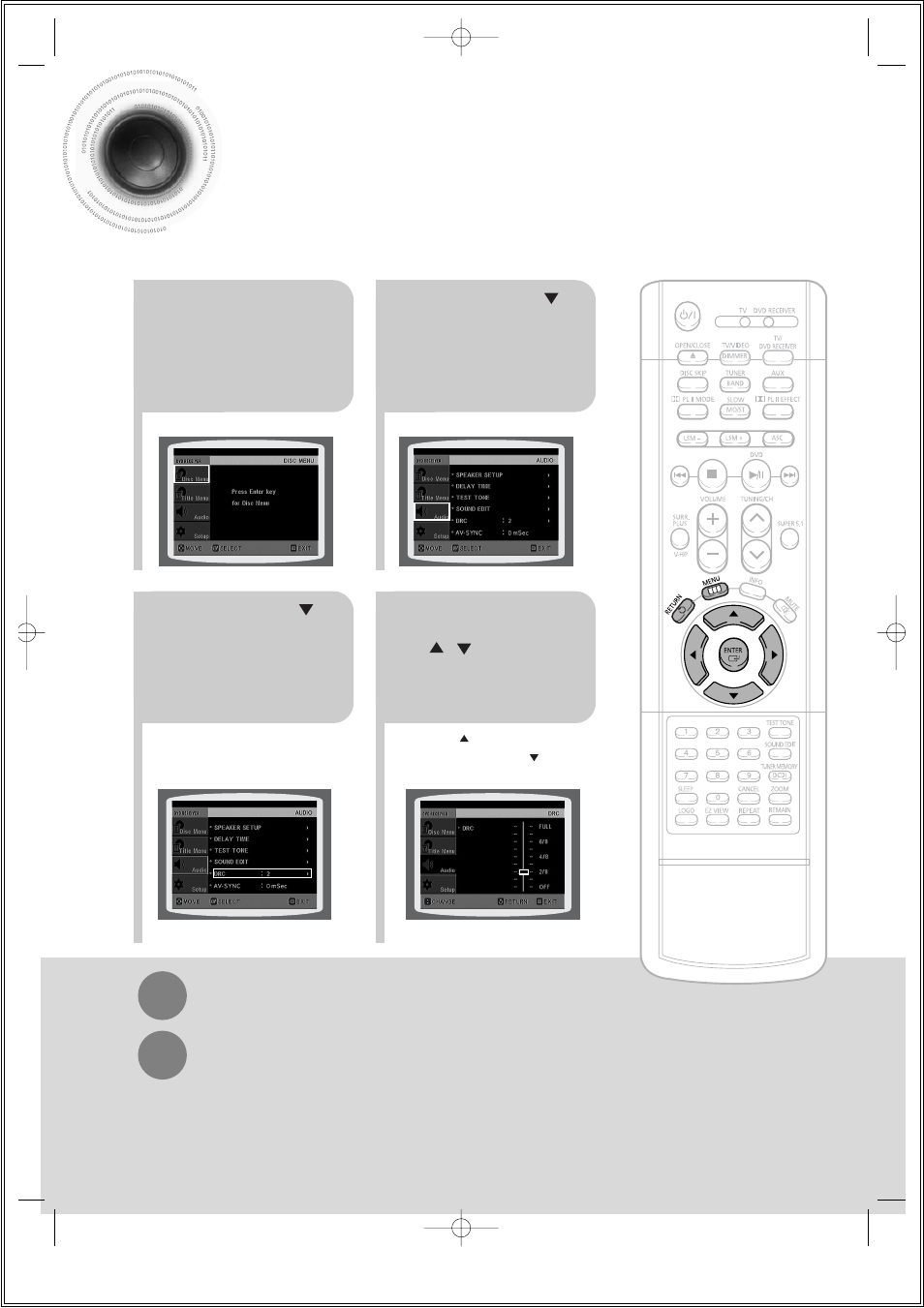 Setting the drc (dynamic range compression), Setting the drc, Dynamic range compression) | Samsung 20051111115925328 User Manual | Page 64 / 90