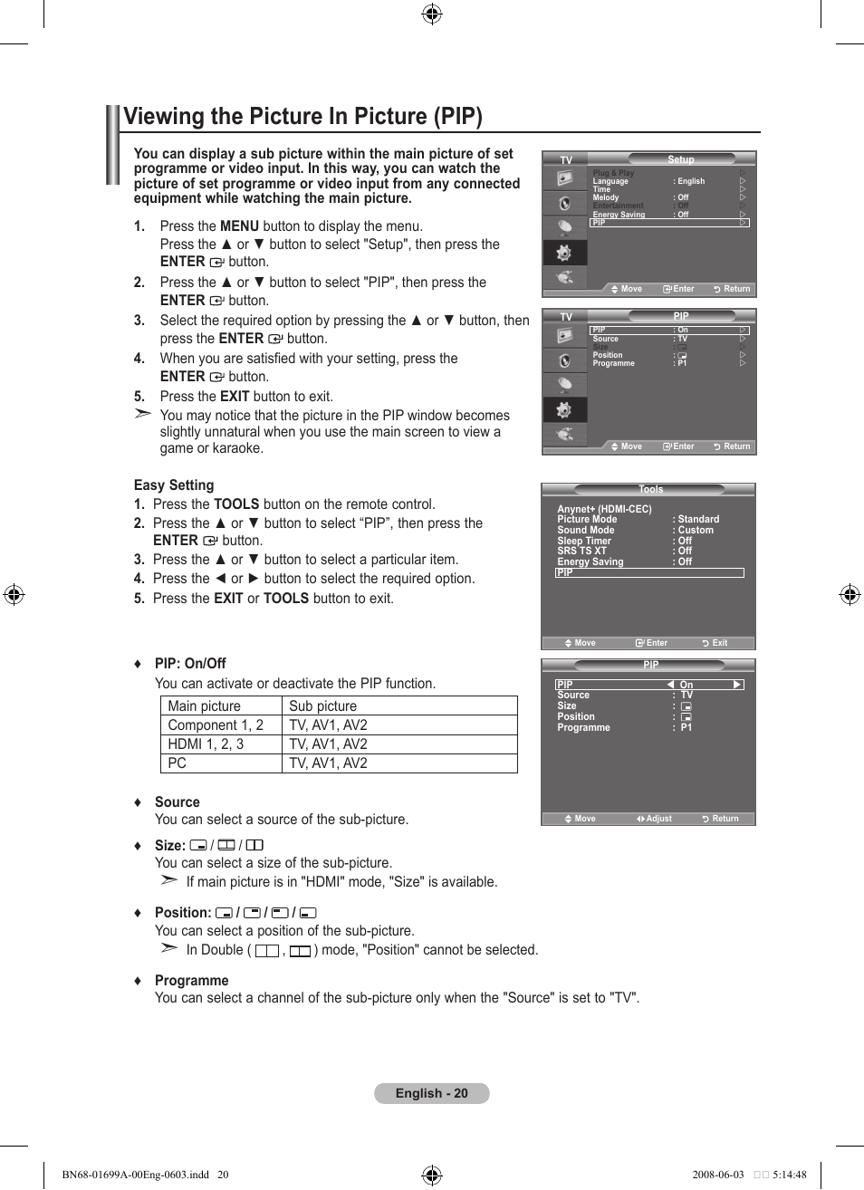 Viewing the picture in picture (pip) | Samsung BN68-01699A-00 User Manual | Page 22 / 44