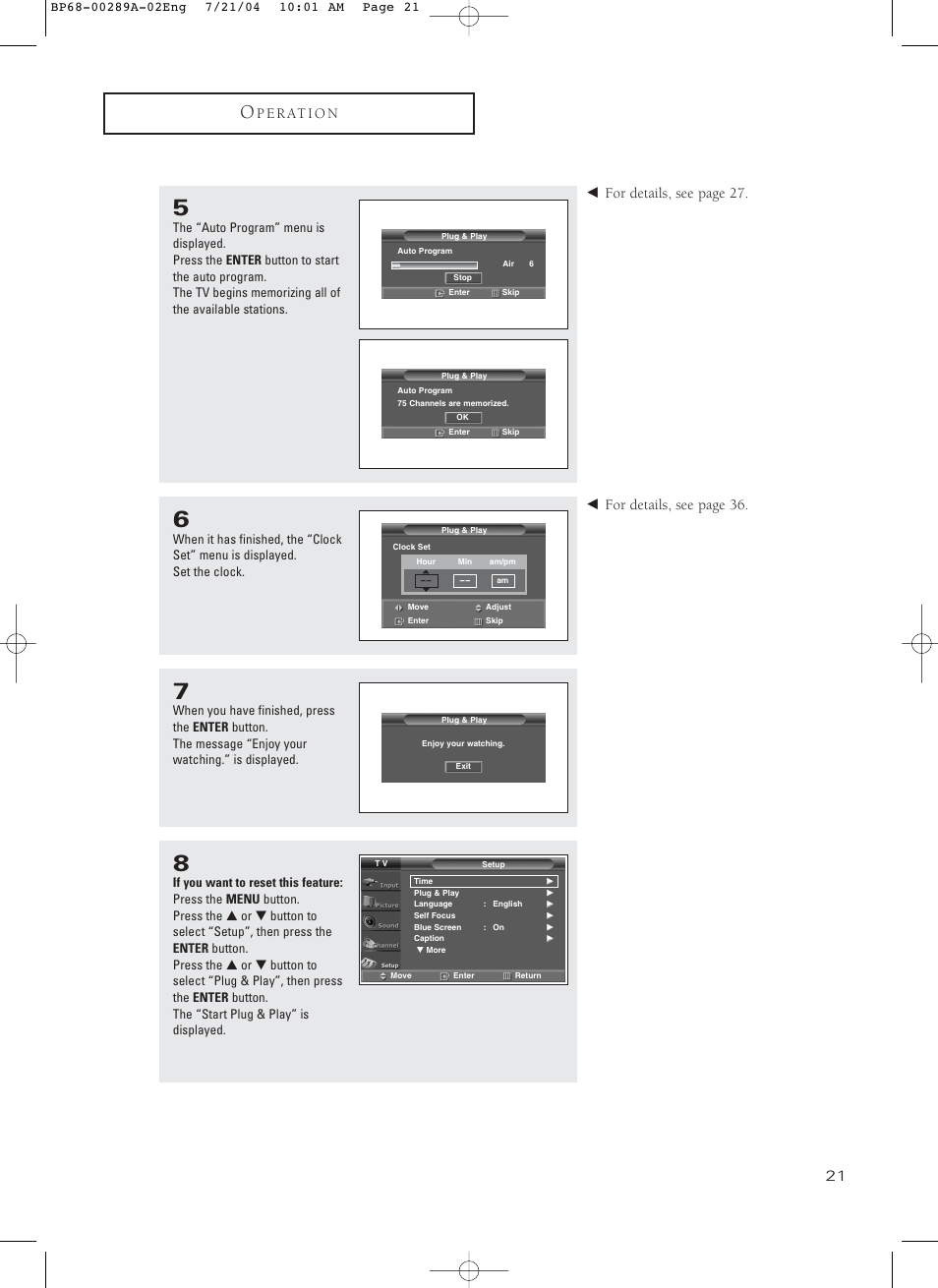 P e r at i o n | Samsung HC-P4752W User Manual | Page 21 / 71