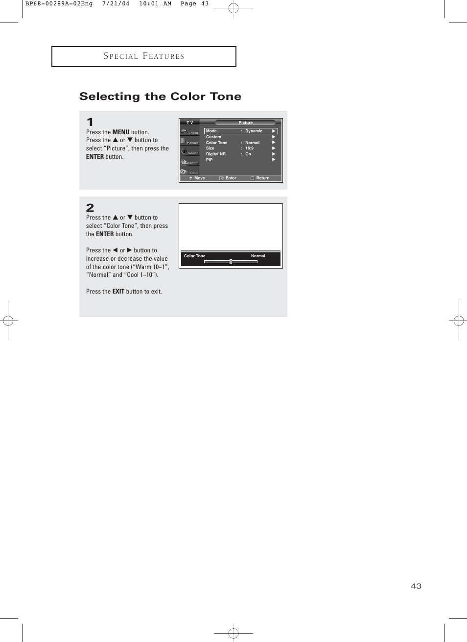 Selecting the color tone | Samsung HC-P4752W User Manual | Page 43 / 71