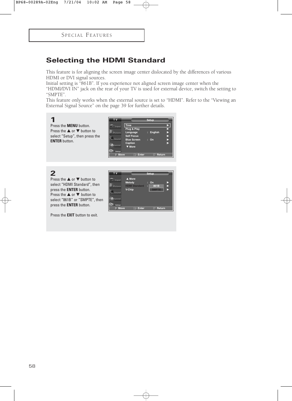 Selecting the hdmi standard | Samsung HC-P4752W User Manual | Page 58 / 71