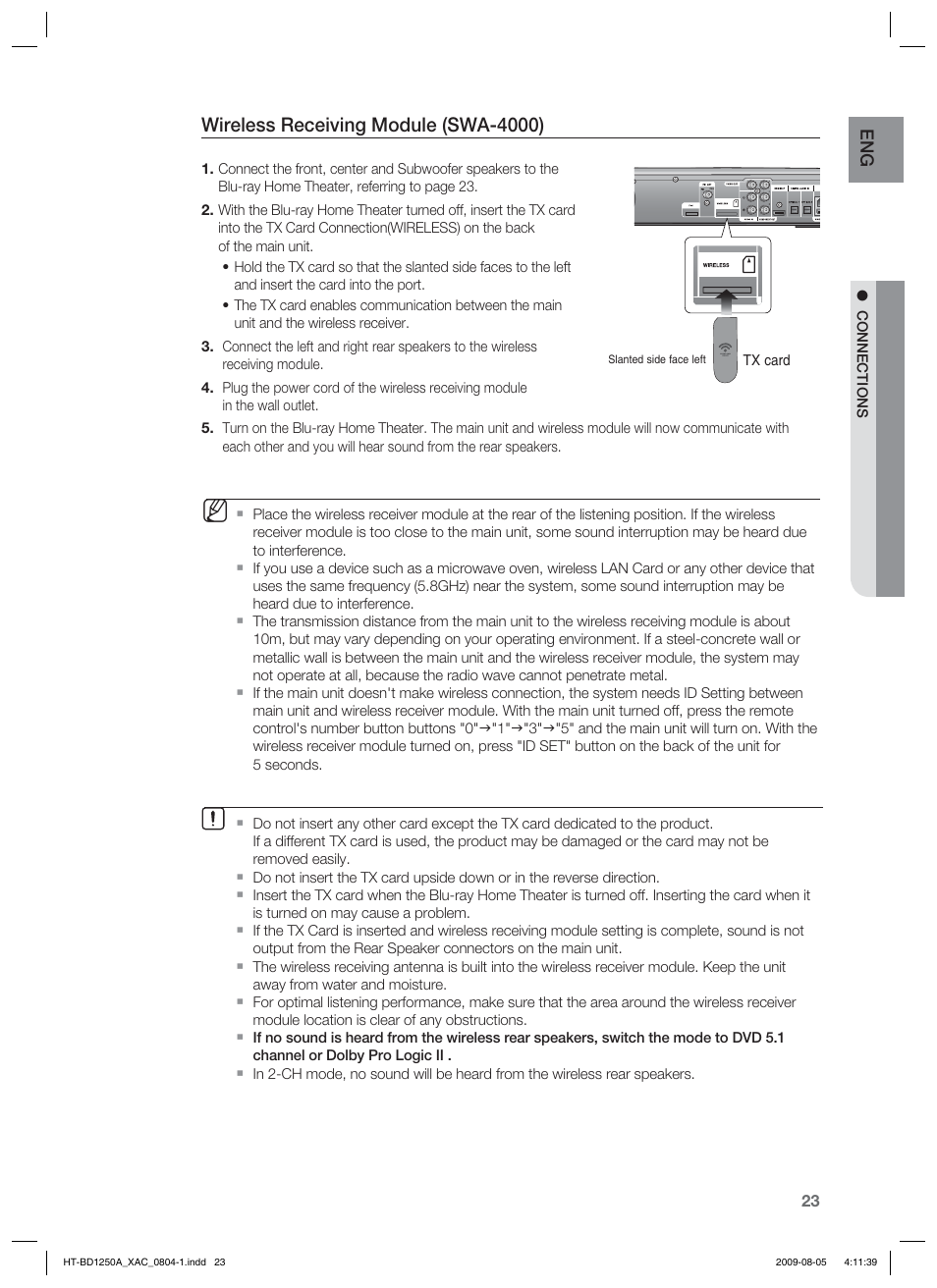 Wireless receiving module (swa-4000) | Samsung HT-BD1255 User Manual | Page 23 / 104