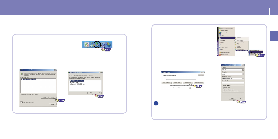 Disconnecting the usb cable, Formatting in pc | Samsung YH-925 User Manual | Page 10 / 35