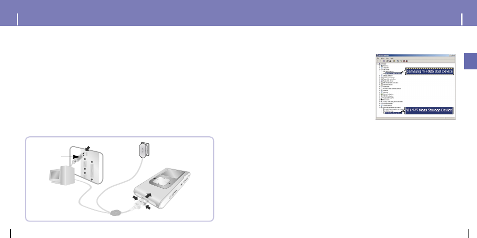 Connecting the player to your pc, Iconnecting the player to your pc with a usb cable | Samsung YH-925 User Manual | Page 8 / 35