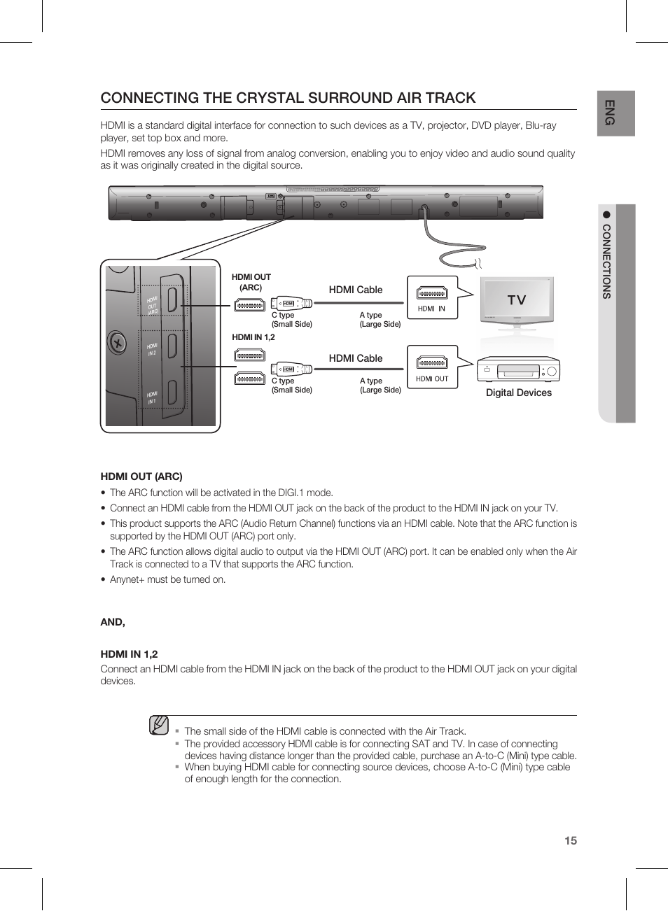 Connecting the crystal surround air track | Samsung HW-D550 User Manual | Page 15 / 25