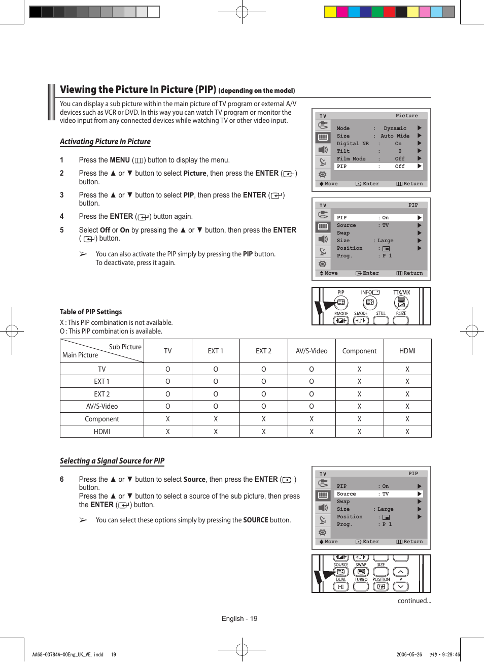 Viewing the picture in picture (pip) | Samsung WS-32Z308T User Manual | Page 19 / 32