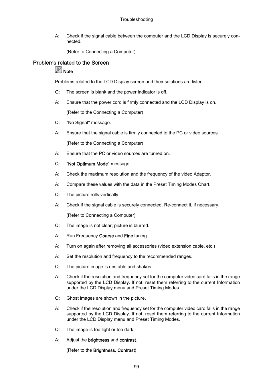 Problems related to the screen | Samsung 550EX(N) QSG User Manual | Page 22 / 25