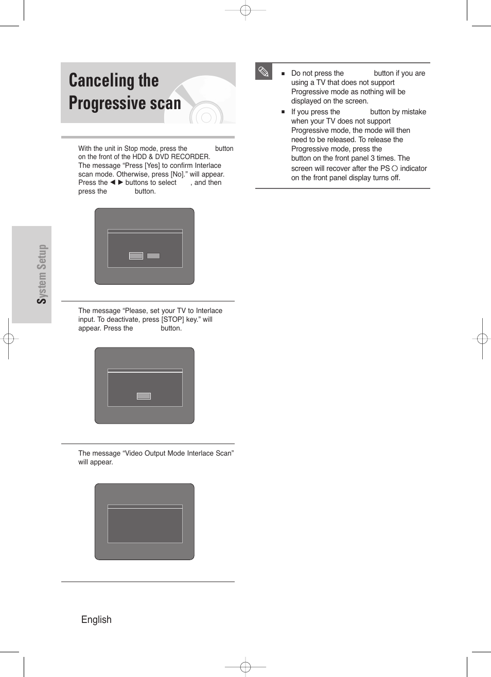 Canceling the progressive scan, System setup, 46 - english | Samsung DVD-HR720/ User Manual | Page 46 / 168