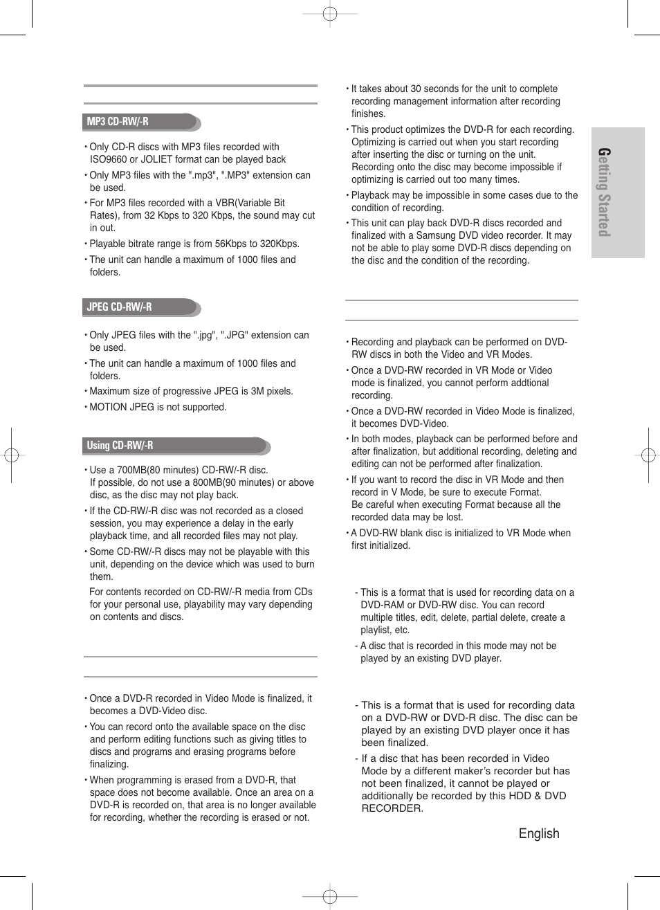 Getting started, English - 5 | Samsung DVD-HR720/ User Manual | Page 5 / 168