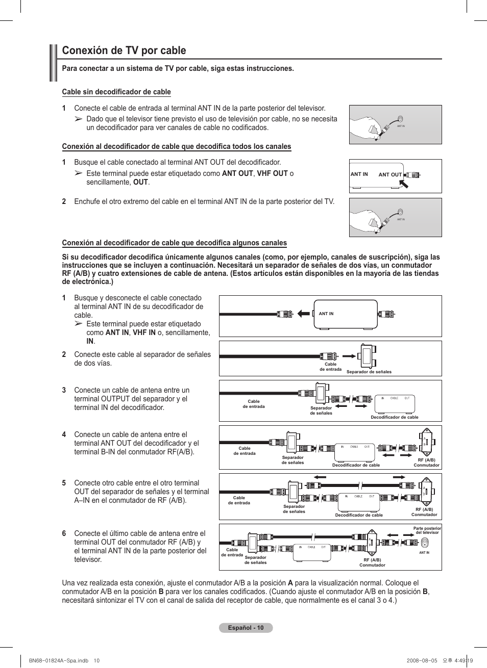 Conexión de tv por cable | Samsung BN68-01824A-00 User Manual | Page 129 / 230