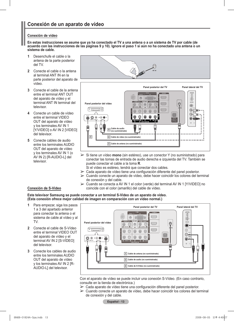 Conexión de un aparato de vídeo | Samsung BN68-01824A-00 User Manual | Page 132 / 230