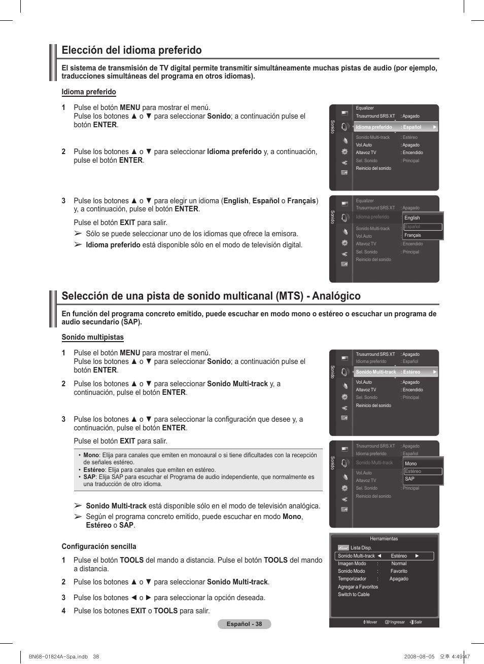 Elección del idioma preferido | Samsung BN68-01824A-00 User Manual | Page 157 / 230