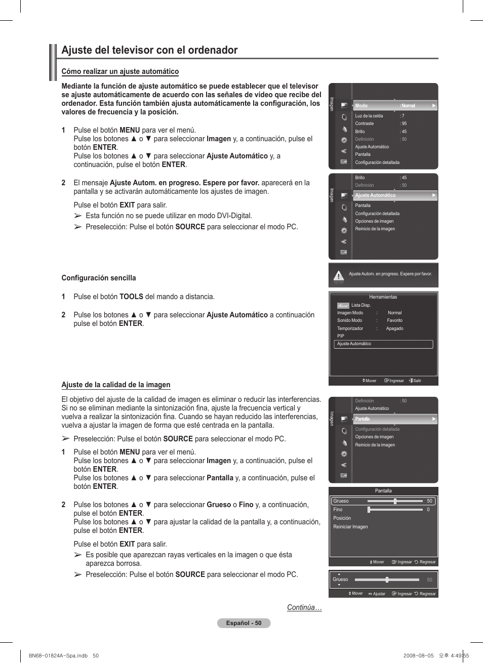 Ajuste del televisor con el ordenador | Samsung BN68-01824A-00 User Manual | Page 169 / 230