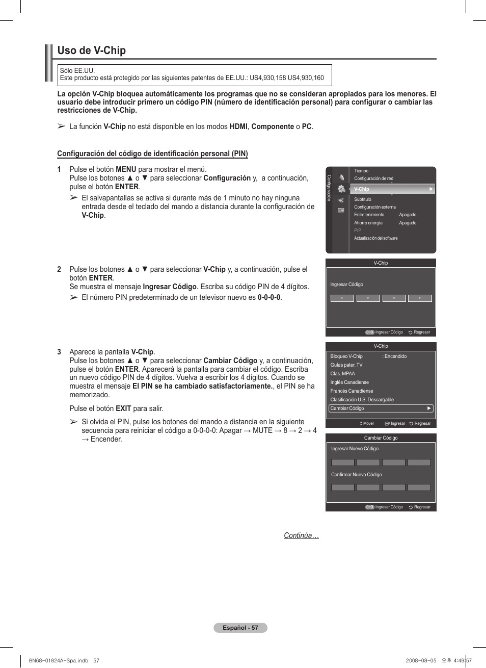 Uso de v-chip | Samsung BN68-01824A-00 User Manual | Page 176 / 230