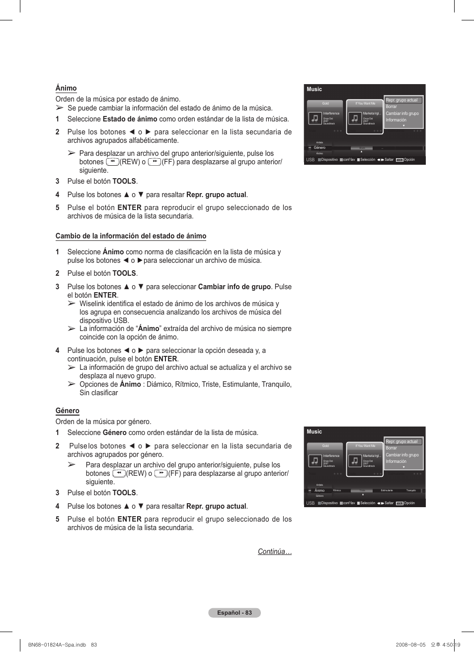 Ánimo orden de la música por estado de ánimo, Rew) o | Samsung BN68-01824A-00 User Manual | Page 202 / 230