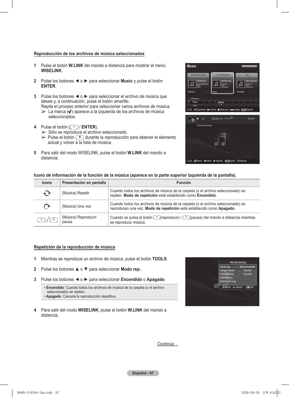 Enter ), Sólo se reproduce el archivo seleccionado, Pulse el botón | Reproducir) | Samsung BN68-01824A-00 User Manual | Page 206 / 230