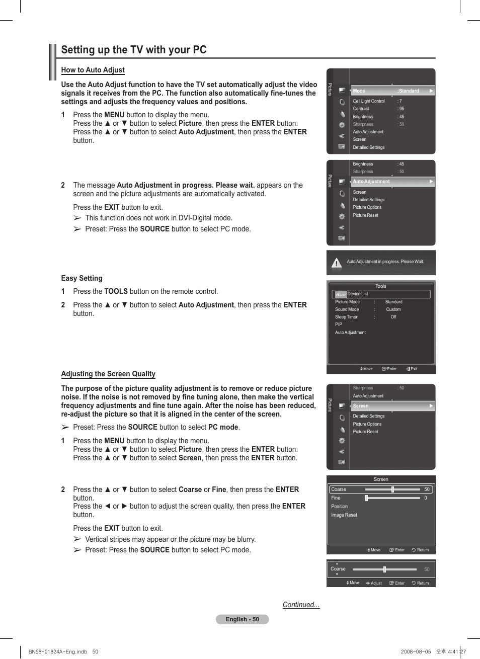 Setting up the tv with your pc | Samsung BN68-01824A-00 User Manual | Page 50 / 230