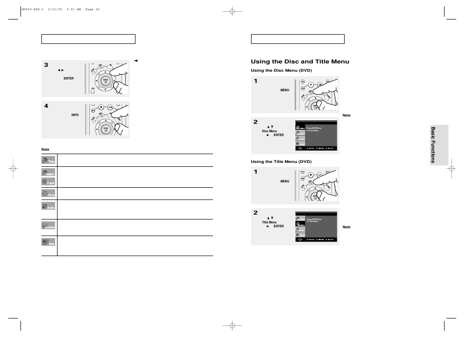 Using the disc and title menu | Samsung DVD-HD950 User Manual | Page 14 / 38