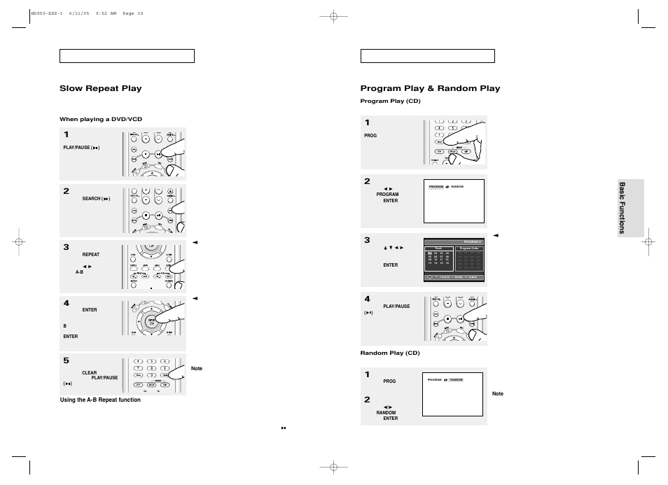 Slow repeat play, Program play & random play | Samsung DVD-HD950 User Manual | Page 16 / 38