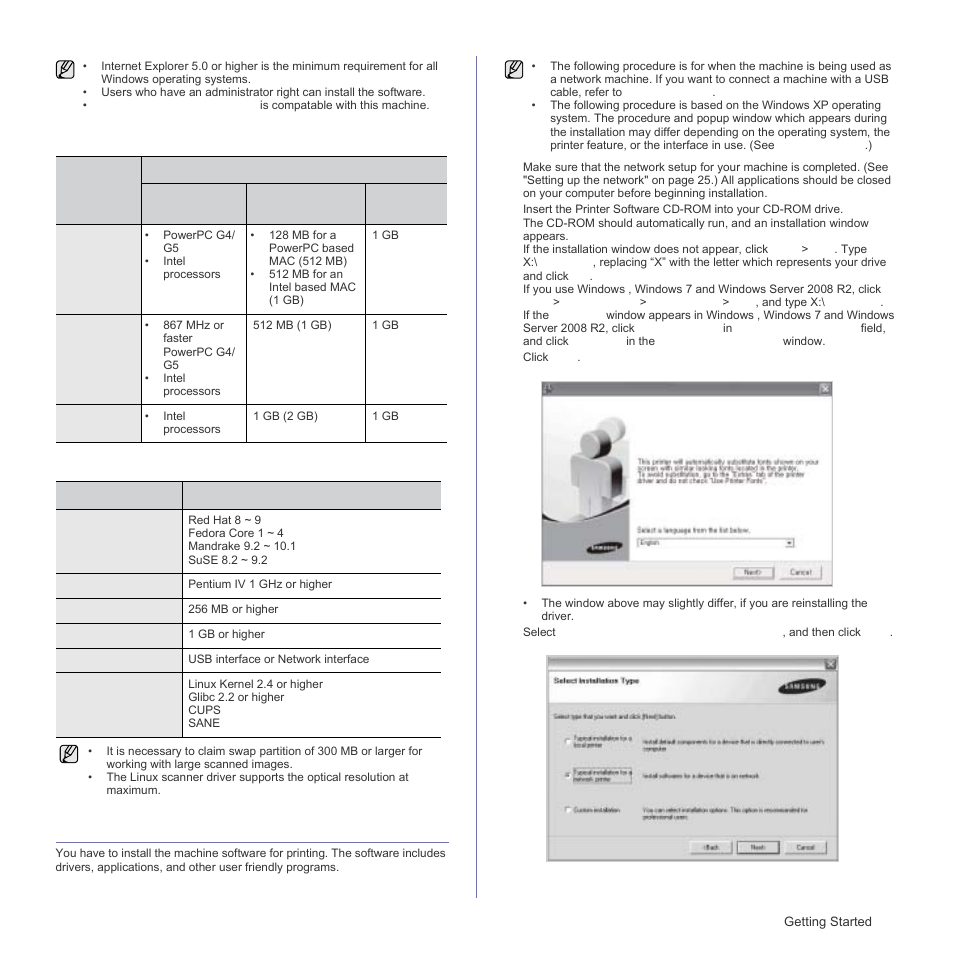 Macintosh, Linux, Installing the software | Macintosh linux | Samsung SCX-6555N Series User Manual | Page 27 / 186
