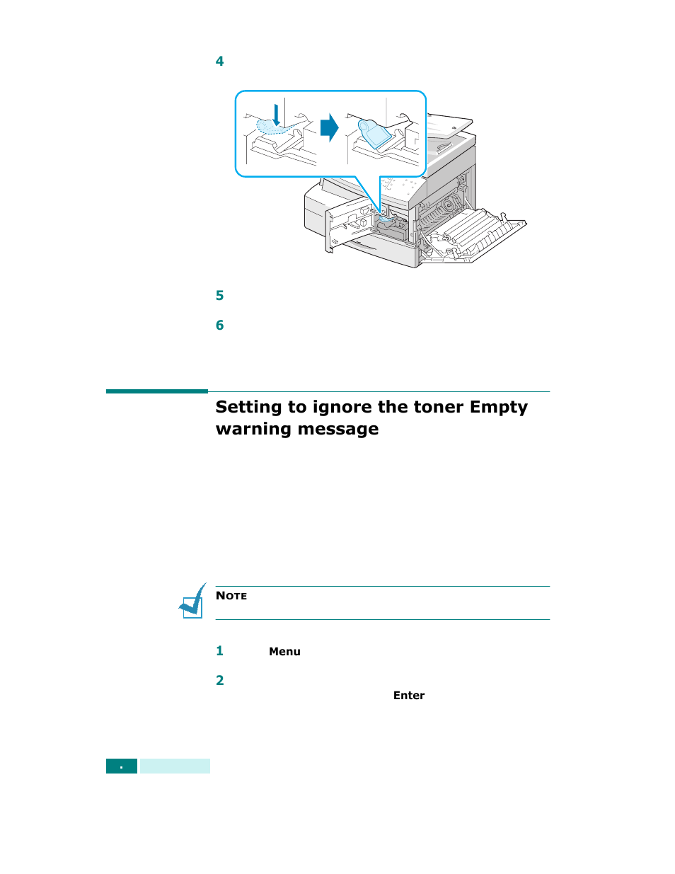 Setting to ignore the toner empty warning message, Setting to ignore the toner empty, Warning message | Samsung SCX-6320F User Manual | Page 129 / 330