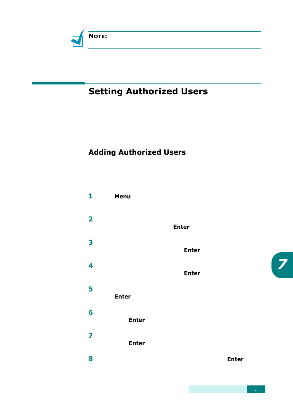 Setting authorized users, Adding authorized users | Samsung SCX-6320F User Manual | Page 299 / 330