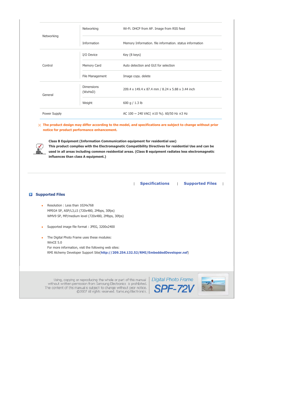 Supported files | Samsung SAMTRON 72V User Manual | Page 32 / 38