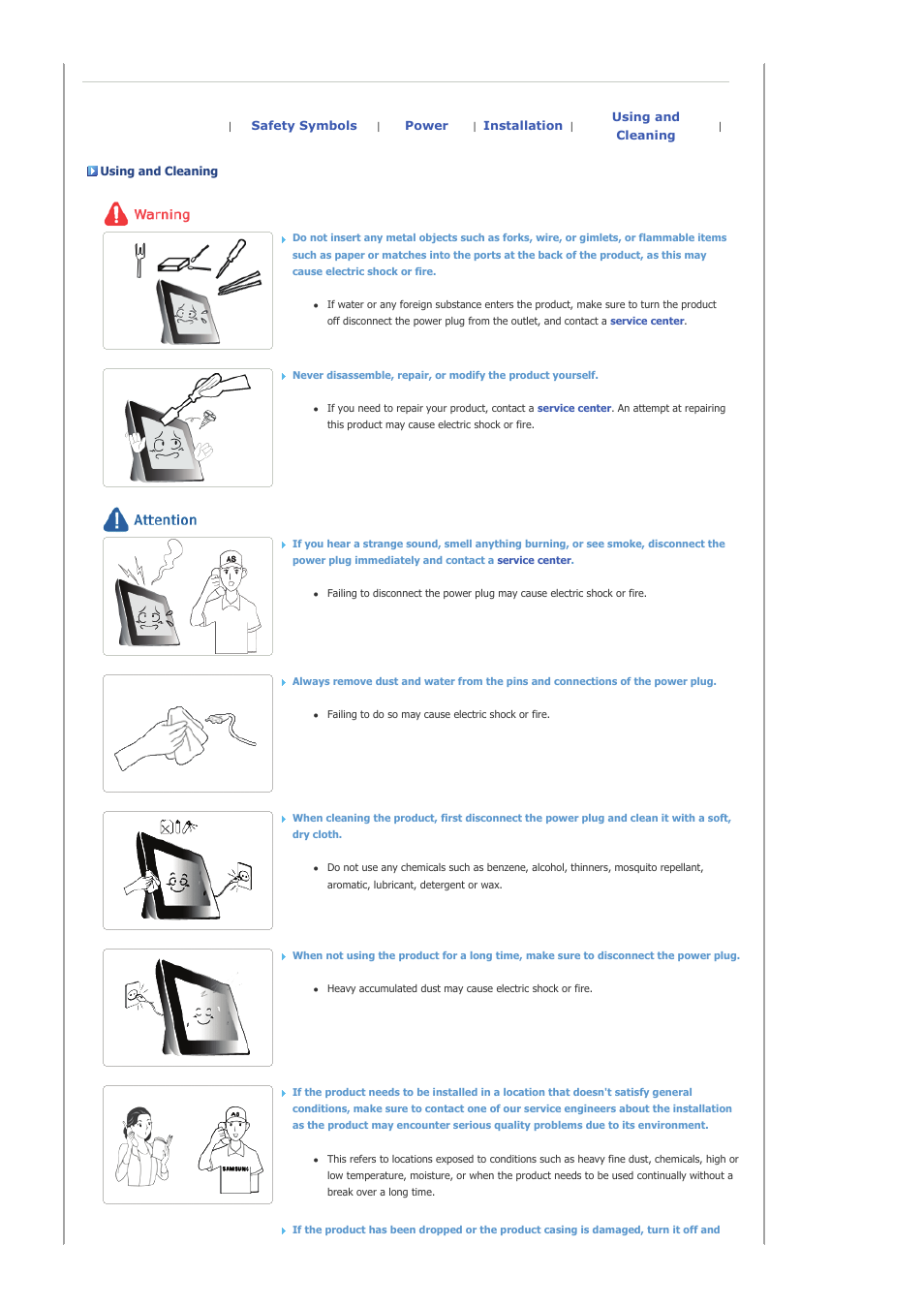 Using and cleaning | Samsung SAMTRON 72V User Manual | Page 5 / 38