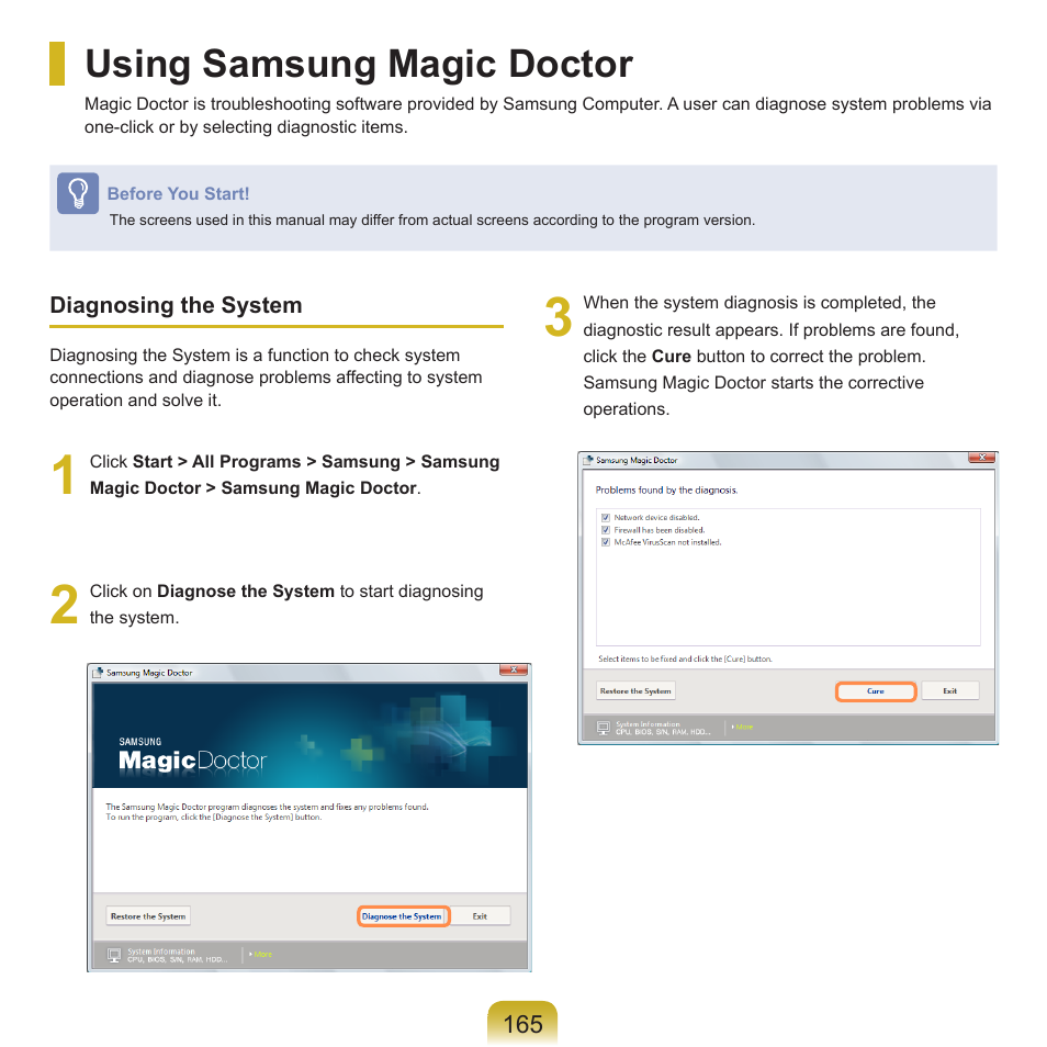 Using samsung magic doctor | Samsung R70 User Manual | Page 166 / 196