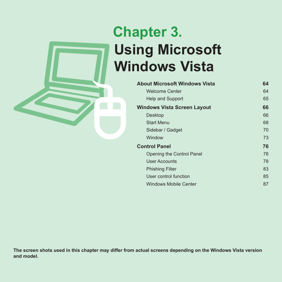 Chapter 3. using microsoft windows vista, Chapter 3, Using microsoft windows vista | Samsung R70 User Manual | Page 64 / 196