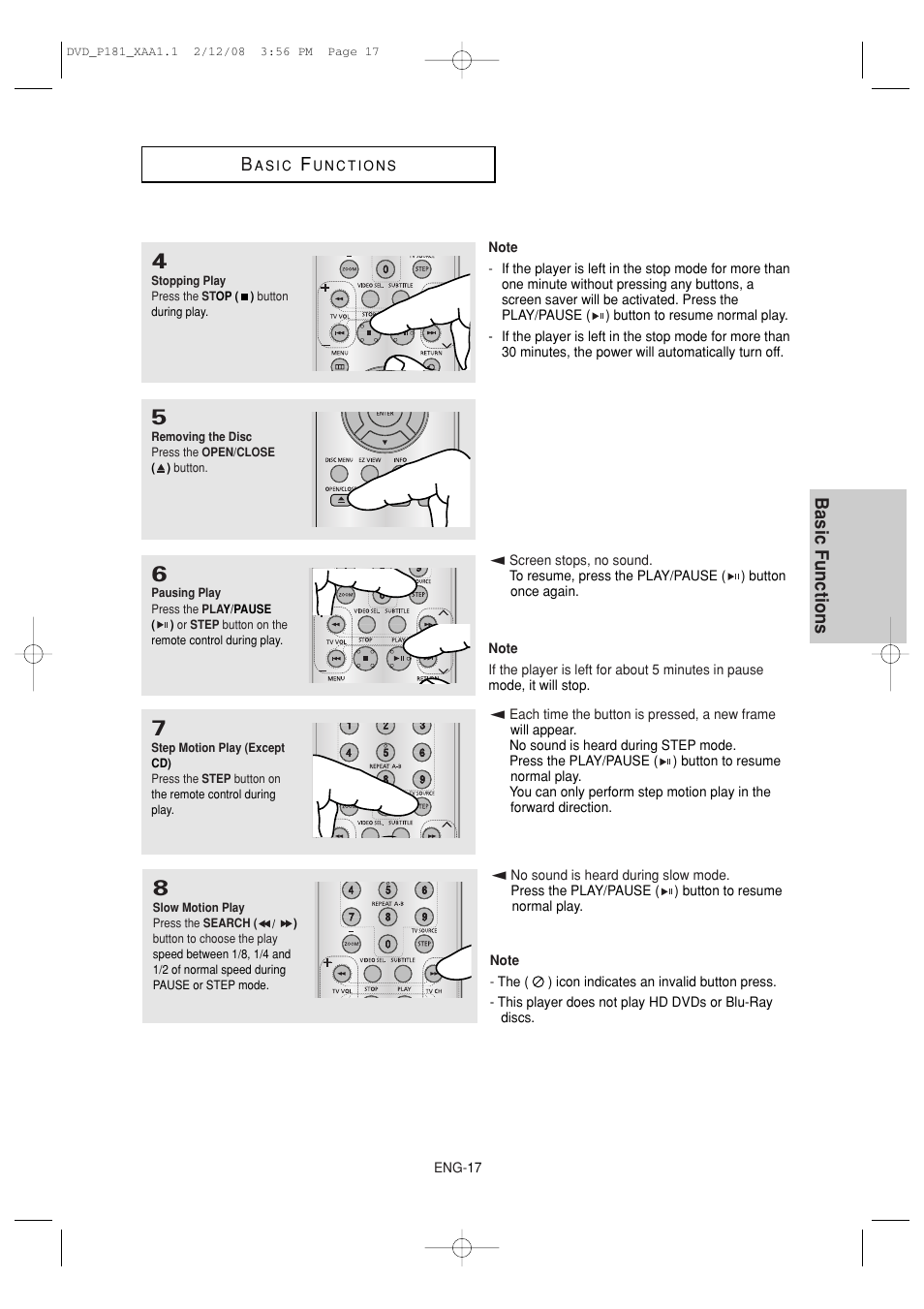 Basic functions b | Samsung DVD-P181 User Manual | Page 17 / 55