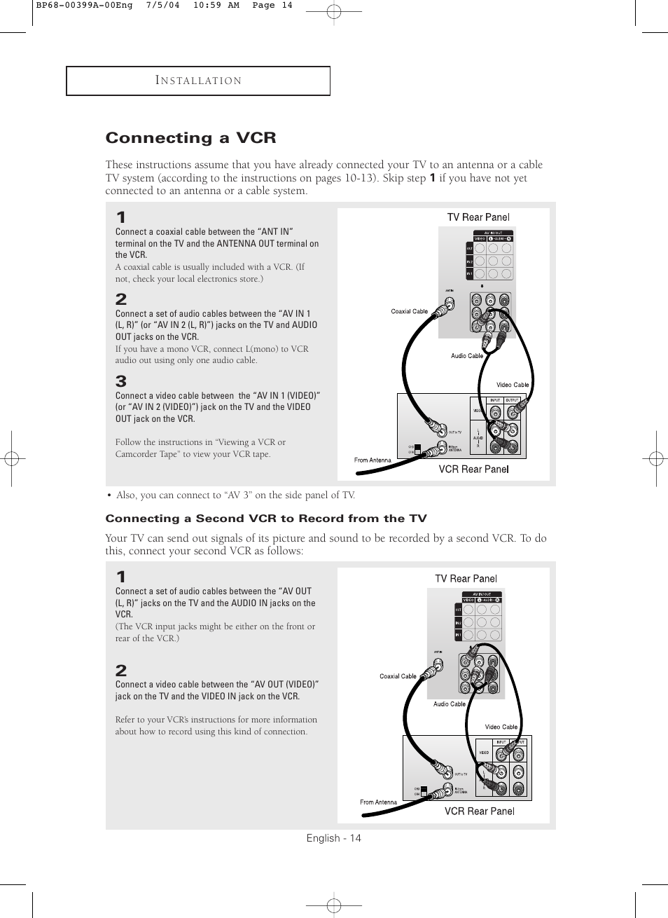 Connecting a vcr | Samsung HC P4241W User Manual | Page 14 / 59