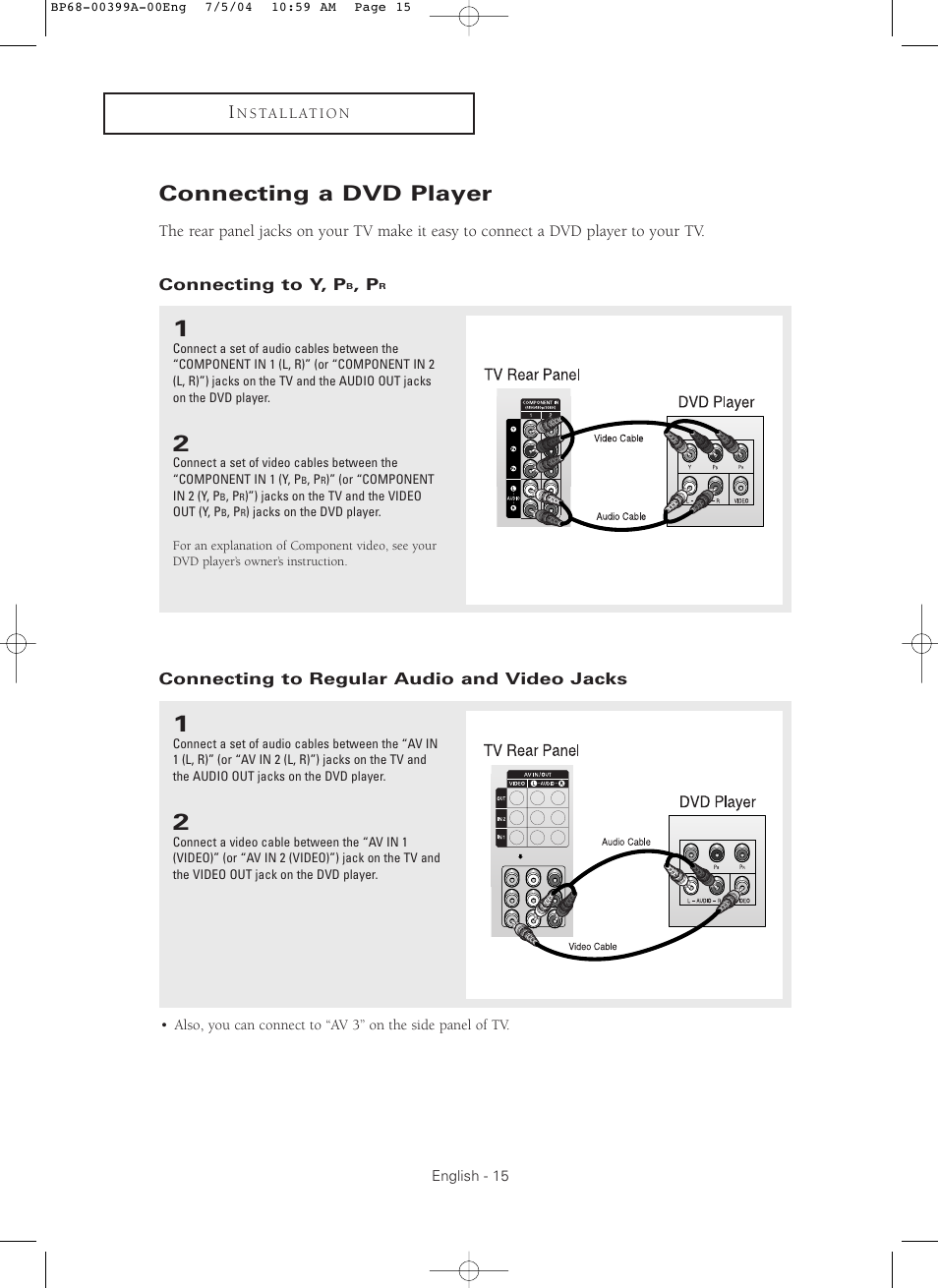 Connecting a dvd player | Samsung HC P4241W User Manual | Page 15 / 59