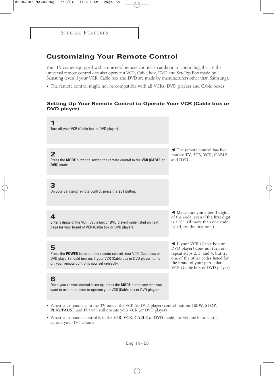 Customizing your remote control | Samsung HC P4241W User Manual | Page 55 / 59