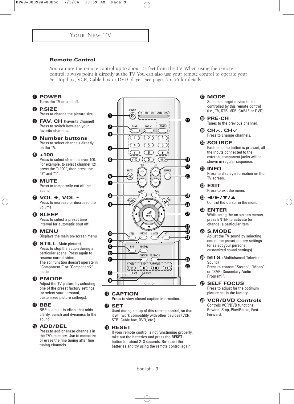 Remote control | Samsung HC P4241W User Manual | Page 9 / 59