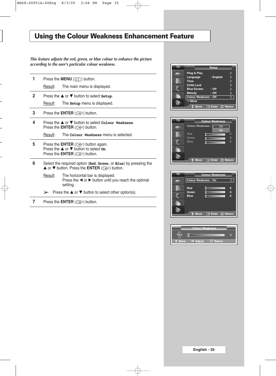 Using the colour weakness enhancement feature | Samsung BN68-00951A-00 User Manual | Page 35 / 68