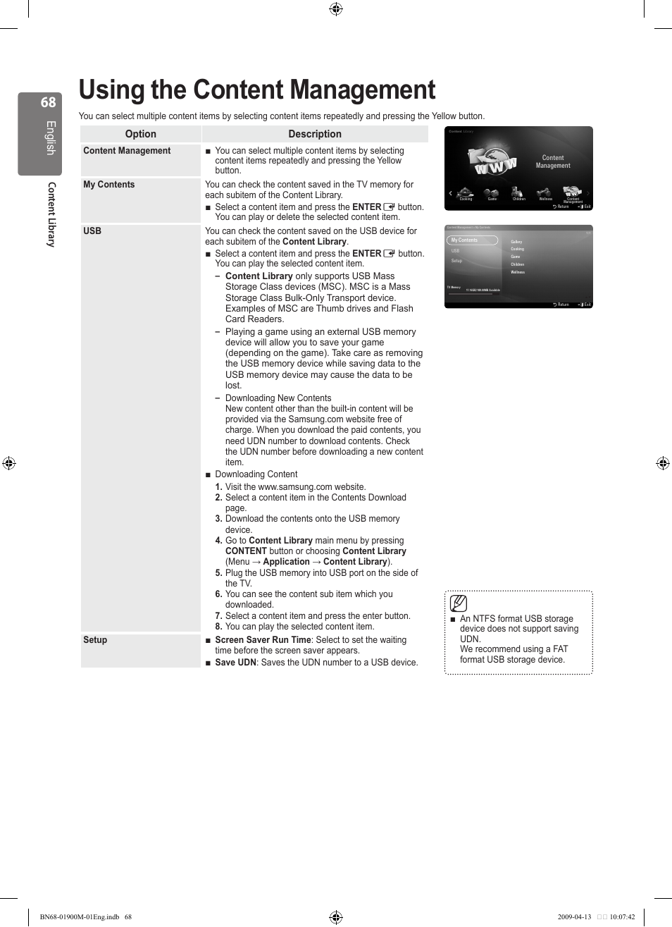 Using the content management, English | Samsung BN68-01900M-01 User Manual | Page 68 / 107
