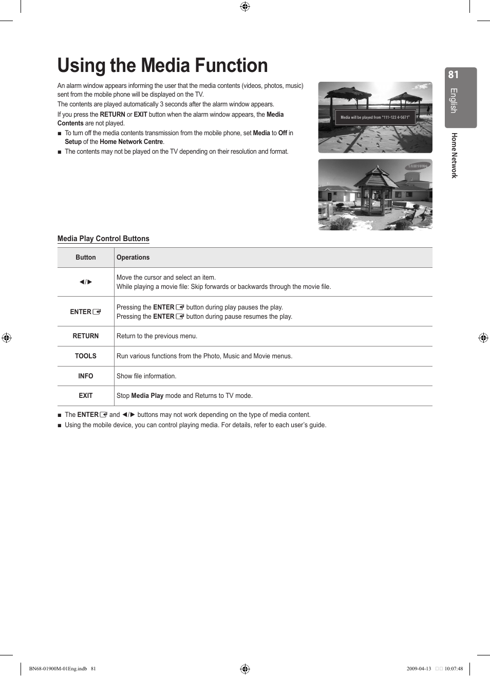 Using the media function | Samsung BN68-01900M-01 User Manual | Page 81 / 107