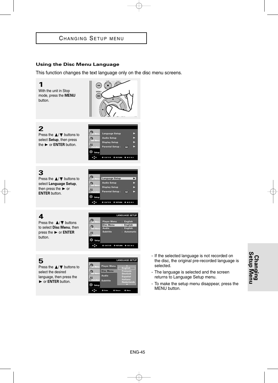 Changing setup menu c, Eng-45 | Samsung DVD-HD860 User Manual | Page 45 / 64