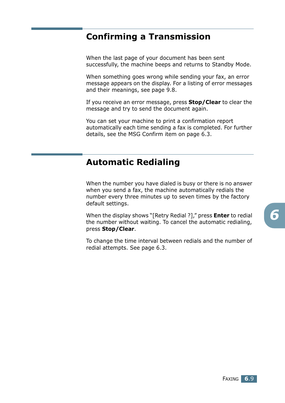 Confirming a transmission, Automatic redialing, Confirming a transmission automatic redialing | Samsung SF-755P User Manual | Page 116 / 219
