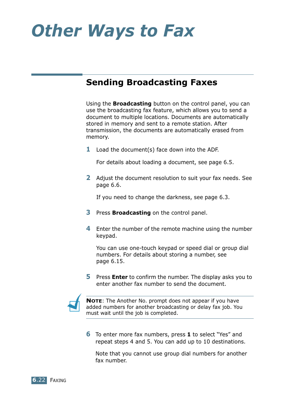 Sending broadcasting faxes, Other ways to fax | Samsung SF-755P User Manual | Page 129 / 219
