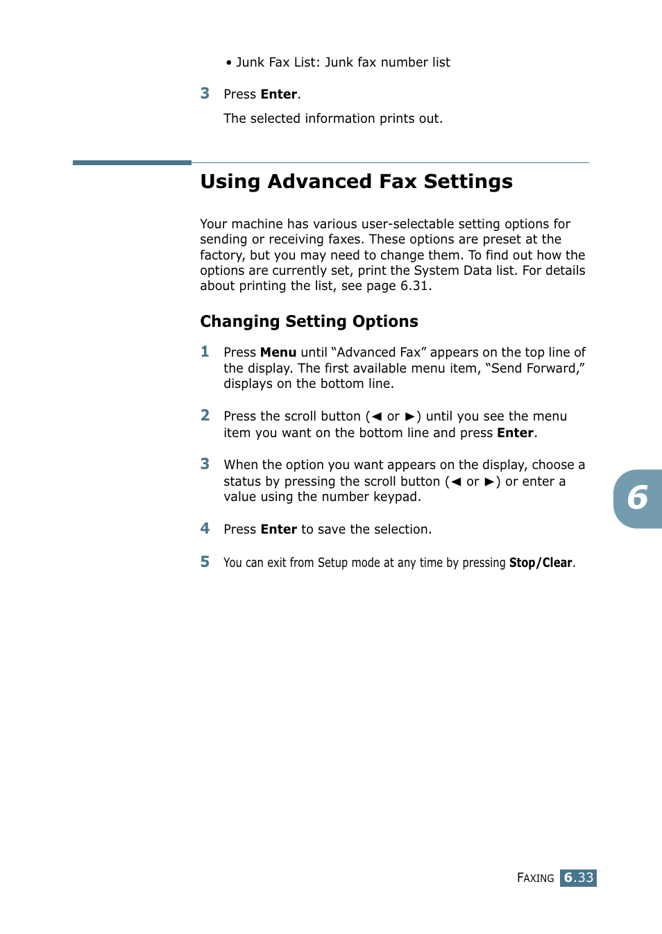 Using advanced fax settings, Changing setting options | Samsung SF-755P User Manual | Page 140 / 219